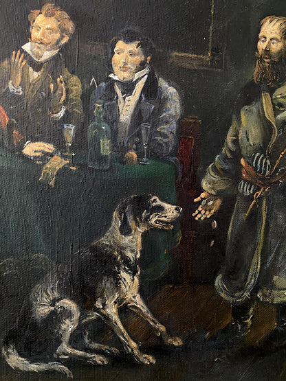 Oil painting of muscular black and tan dog by Tolstoy Litvinov Oleg Arkad’yevich