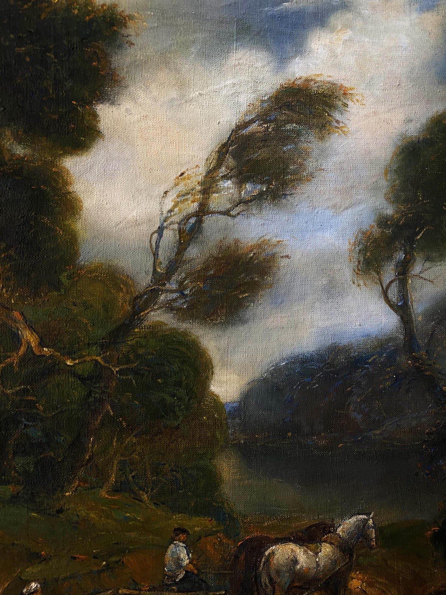 Oil painting by Litvinov Oleg Arkad’yevich: windswept landscape with horse and rider