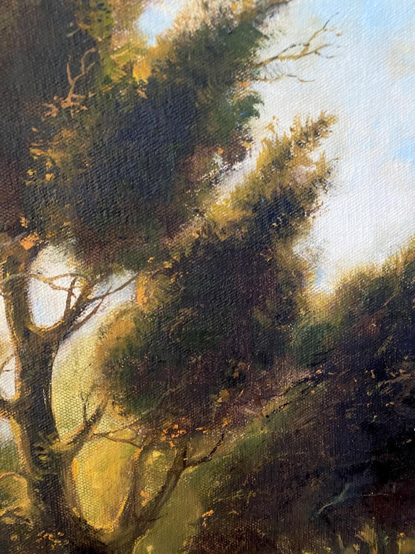 Oil painting September day by Oleg Litvinov textured tree foliage
