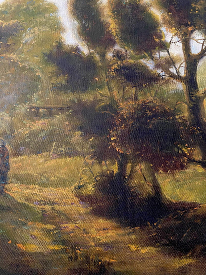 Oil painting September day by Oleg Litvinov: sunlit forest path