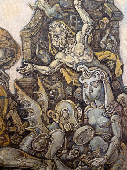 Surreal oil painting of muscular bearded John the Evangelist by Oleg Litvinov