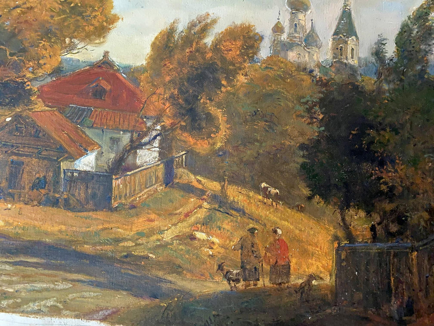 Oil painting Evening call by Litvinov Oleg Arkadyevich: rustic house amid autumn trees