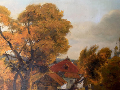 Oil painting Evening call by Litvinov Oleg Arkadyevich autumn tree scene