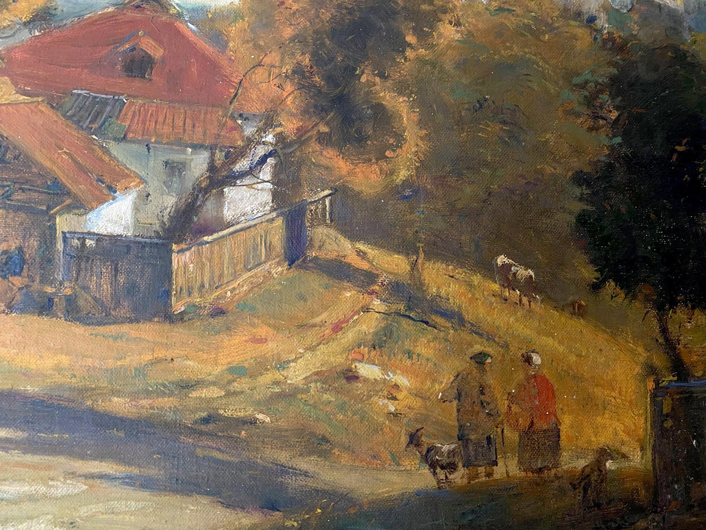 Oil painting Evening call by Litvinov Oleg Arkad’yevich, rustic sunlit countryside scene