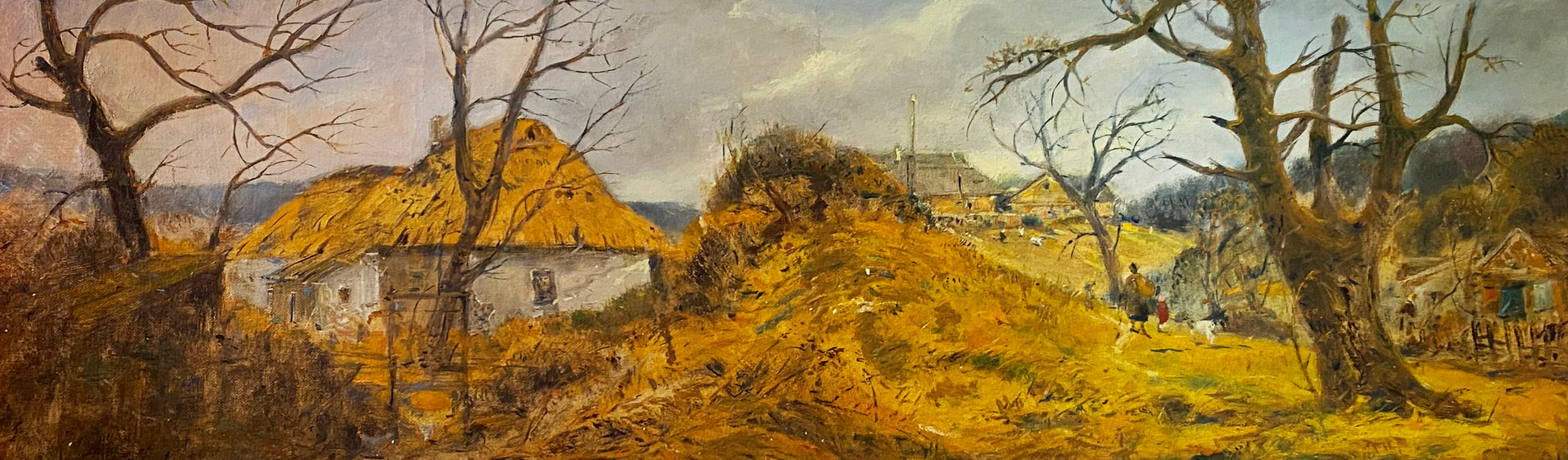 Oil painting Village dream by Litvinov Oleg Arkad’yevich rustic cottage scene