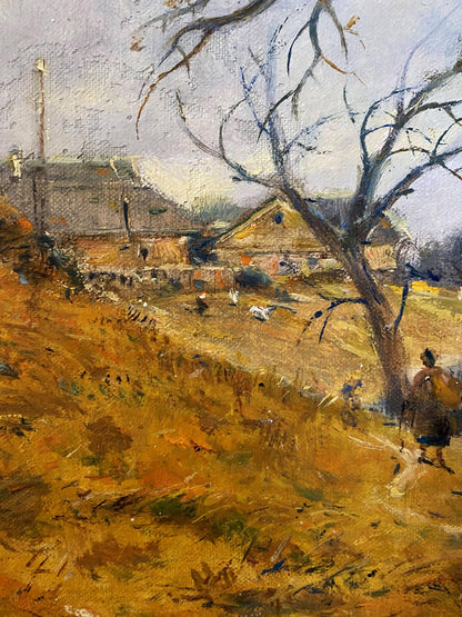 Oil painting Village dream by Litvinov Oleg Arkad’yevich, rustic village scene