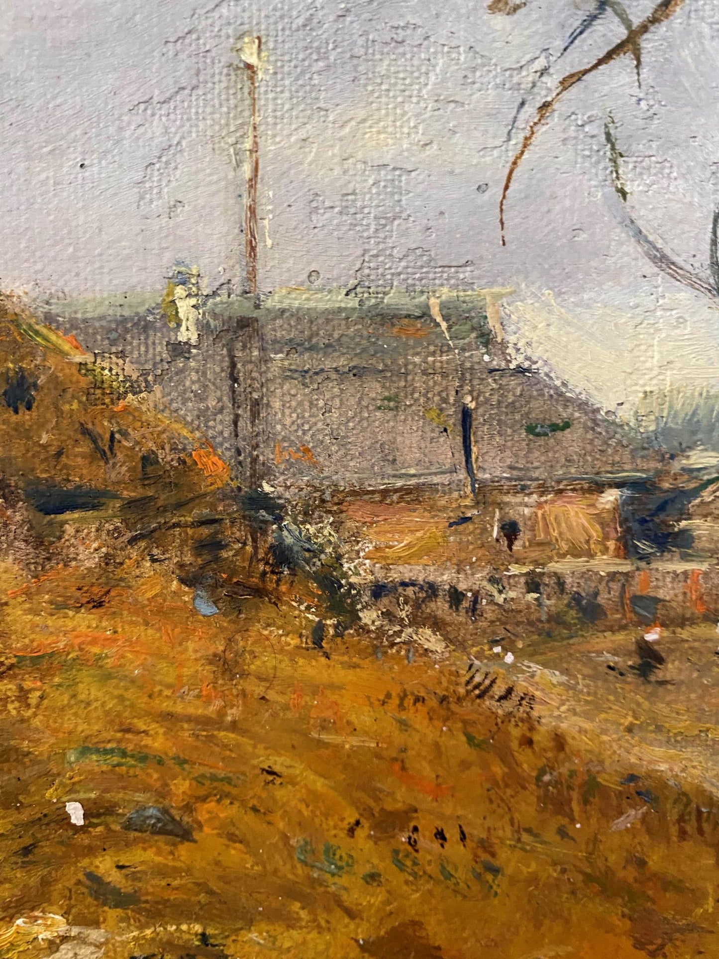 Textured oil painting of Litvinov Oleg Arkad’yevich Village dream coastal scene