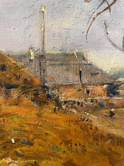 Textured oil painting of Litvinov Oleg Arkad’yevich Village dream coastal scene