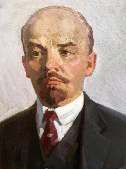 Oil painting of Vladimir Lenin by Orlitskaya O.F., bald with goatee in suit