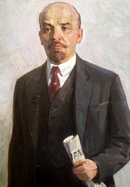 Oil painting of Vladimir Lenin by Orlitskaya O.F. in suit with red tie