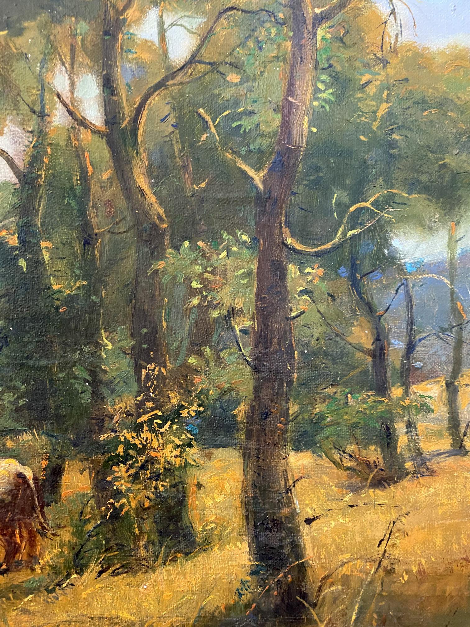 Oil painting Herd in planting by Litvinov Oleg Arkad’yevich, sunlit forest scene