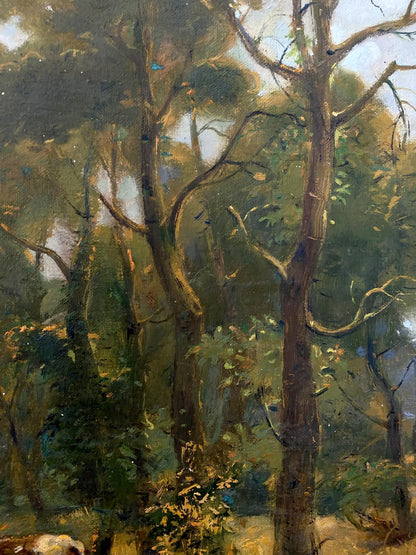 Oil painting Herd in planting by Litvinov Oleg Arkad’yevich, dense forest scene