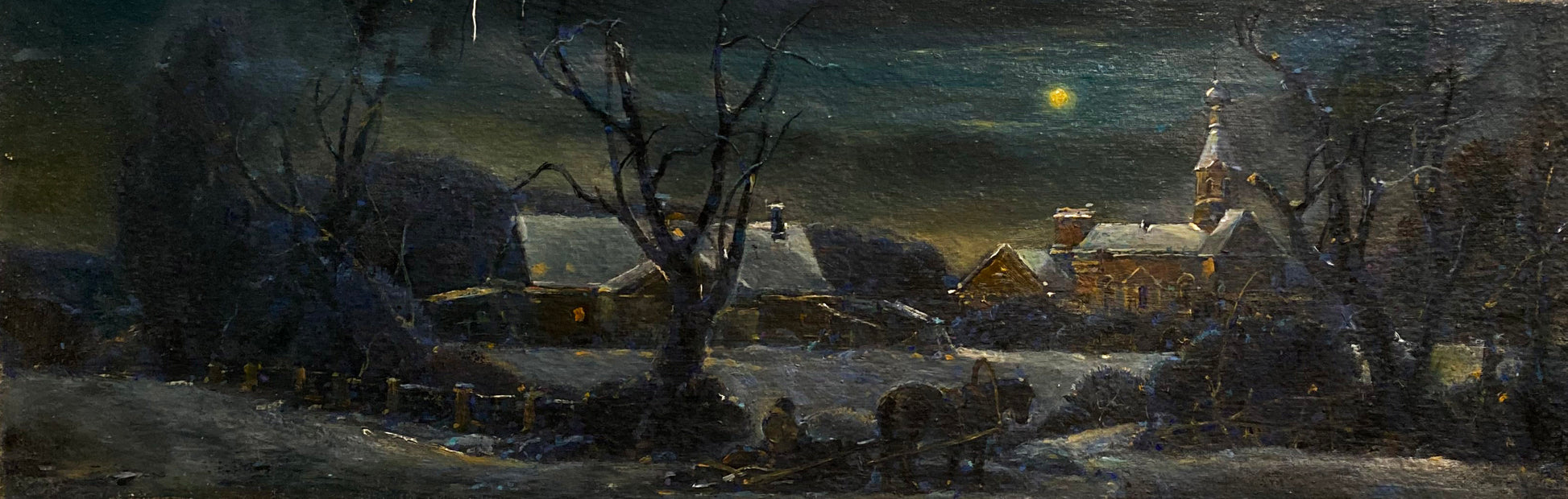 Oil painting Christmas night snowy village by Litvinov Oleg Arkad’yevich