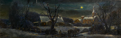 Oil painting Christmas night snowy village by Litvinov Oleg Arkad’yevich