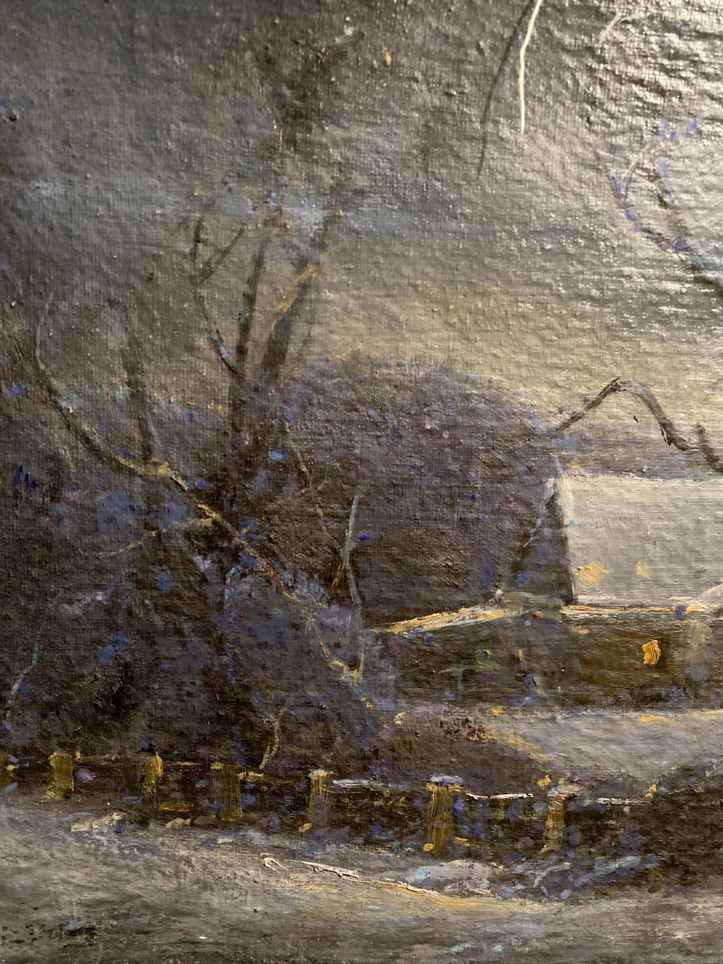 Oil painting Christmas night by Litvinov Oleg Arkad’yevich, moody landscape