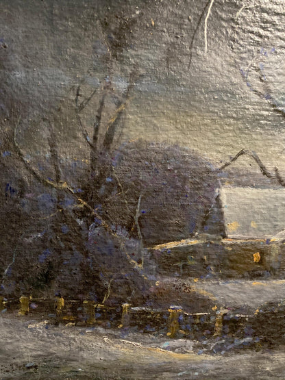 Oil painting Christmas night by Litvinov Oleg Arkad’yevich, moody landscape