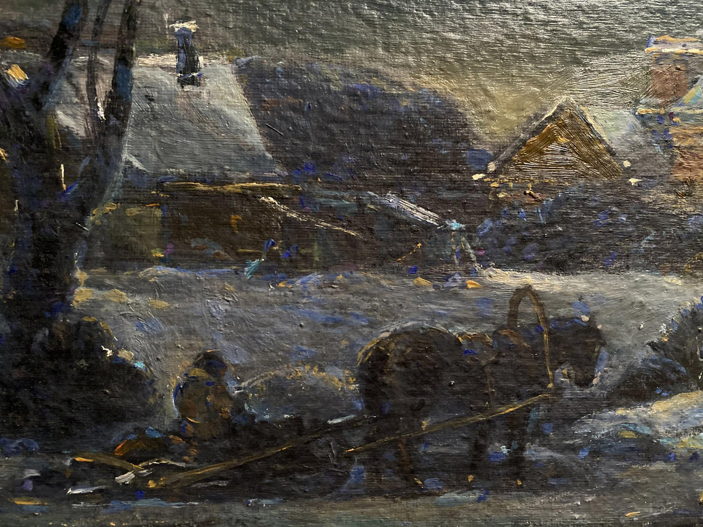 Oil painting Christmas night by Litvinov Oleg Arkad’yevich snowy village scene