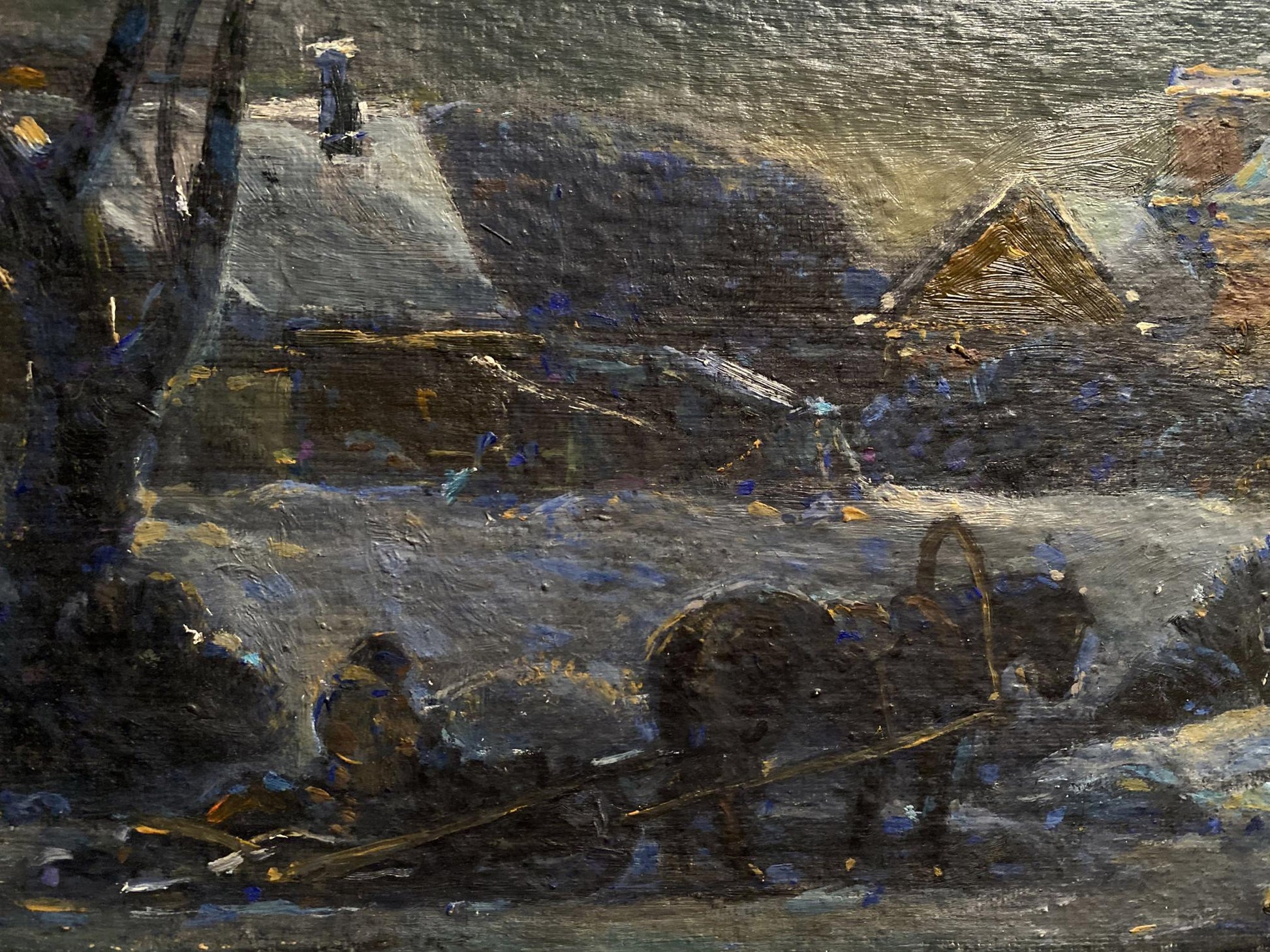 Oil painting Christmas night by Litvinov Oleg Arkad’yevich snowy village scene