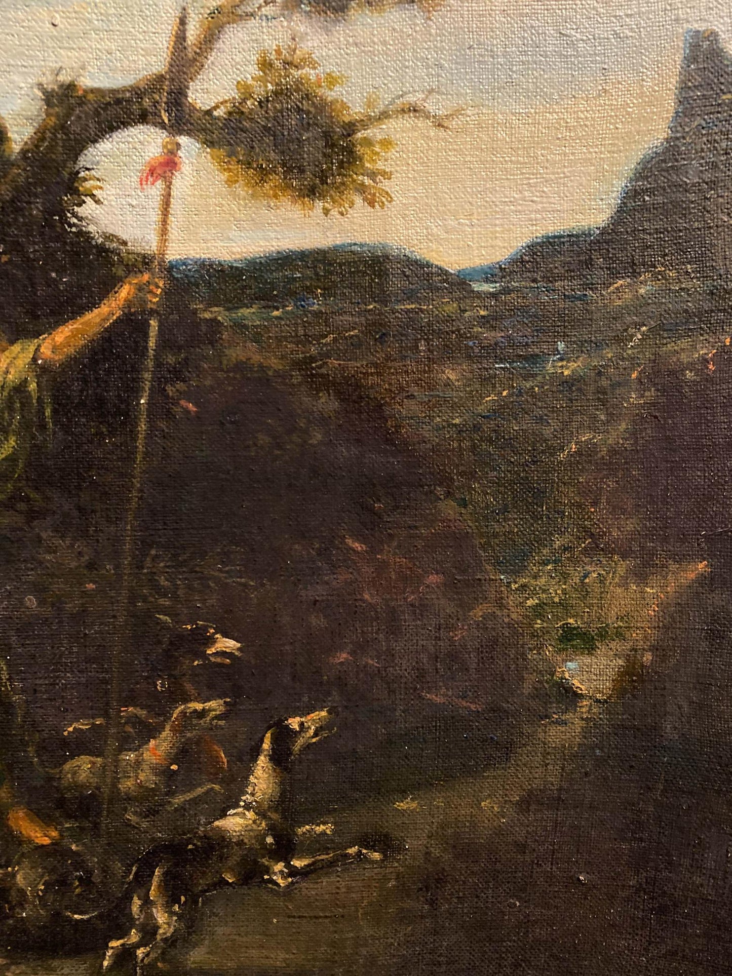 Oil painting Venus and Adonis by Litvinov Oleg Arkadyevich, figure with red flag staff