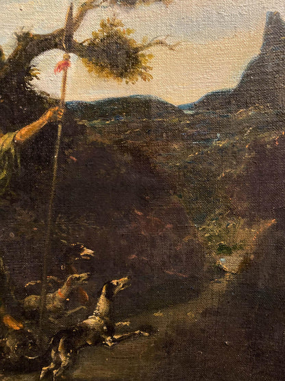 Oil painting Venus and Adonis by Litvinov Oleg Arkadyevich, figure with red flag staff