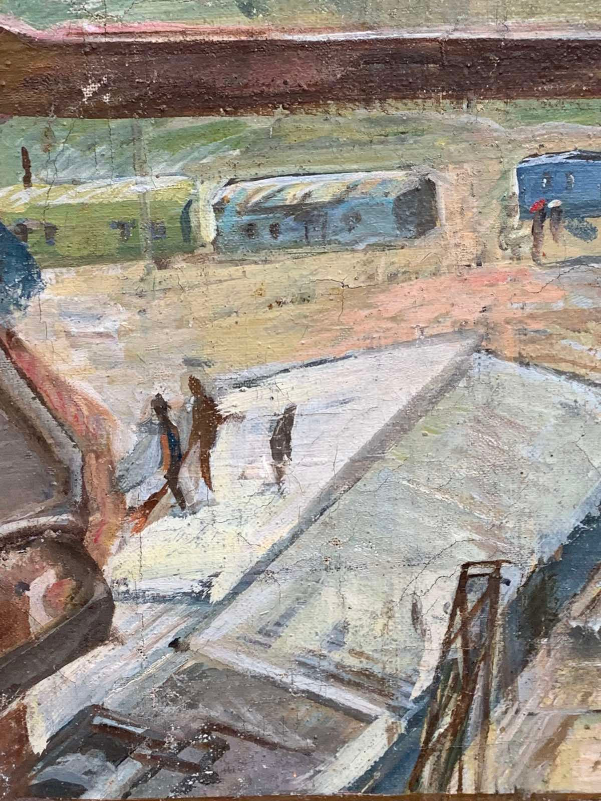 Oil painting of train station by Welder Ivanova Valentina Vladimirovna