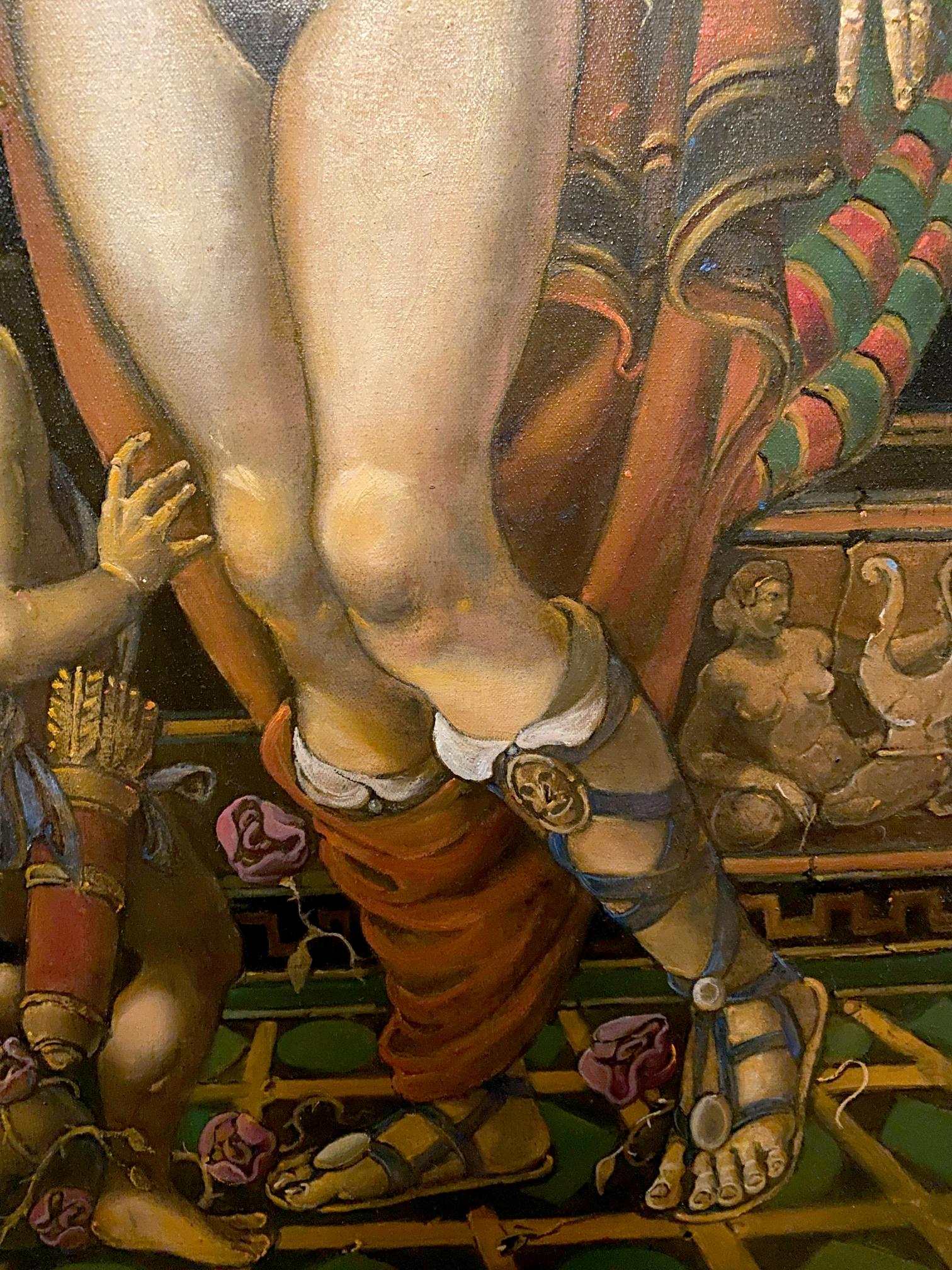 Oil painting of Venus legs in ornate blue gold sandals by Litvinov Oleg Arkad’yevich