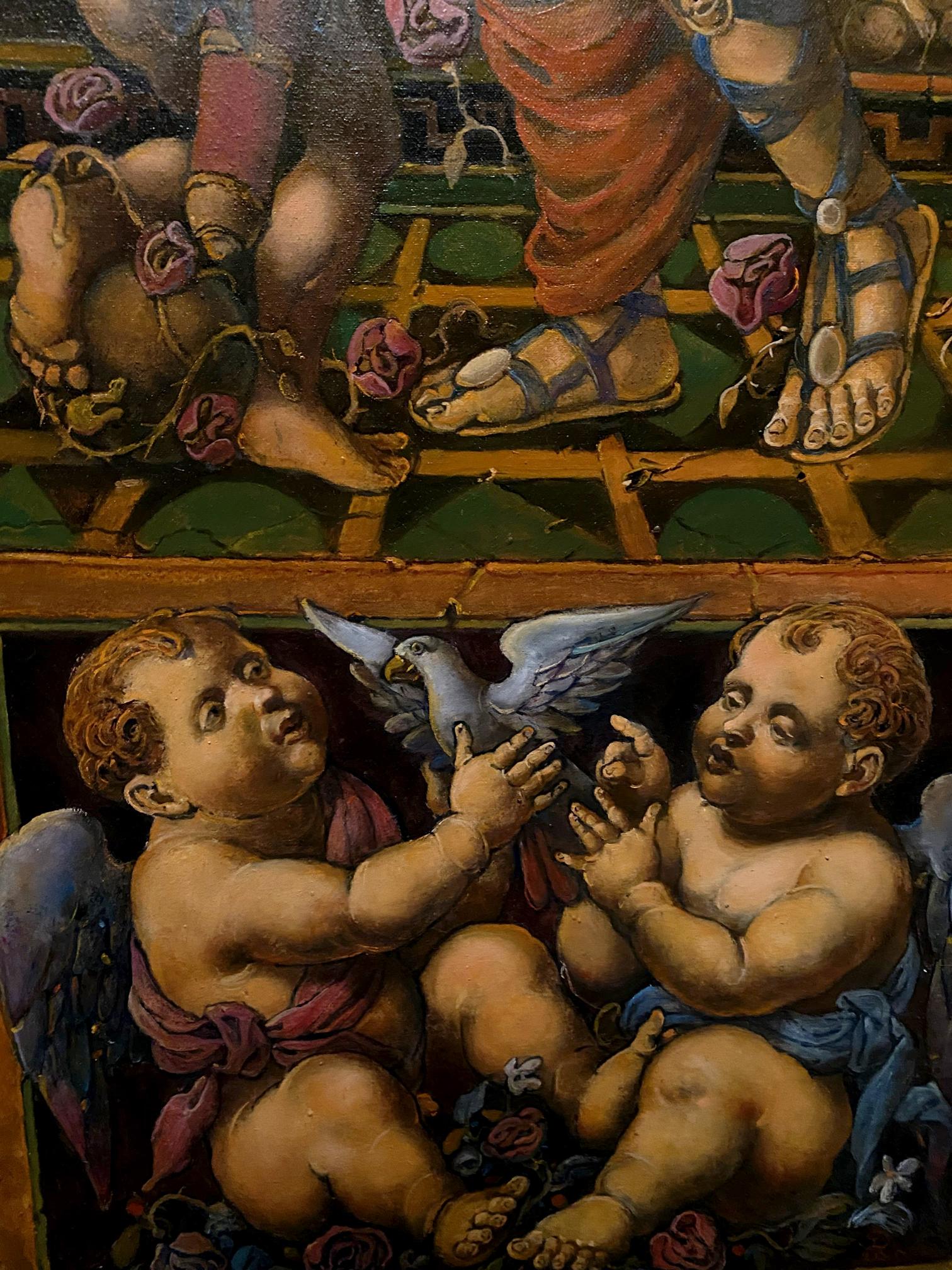White dove with gray wings between cherubs in Litvinov Oleg Arkadyevich Venus and Cupids oil painting