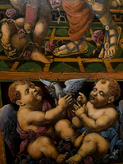 White dove with gray wings between cherubs in Litvinov Oleg Arkadyevich Venus and Cupids oil painting