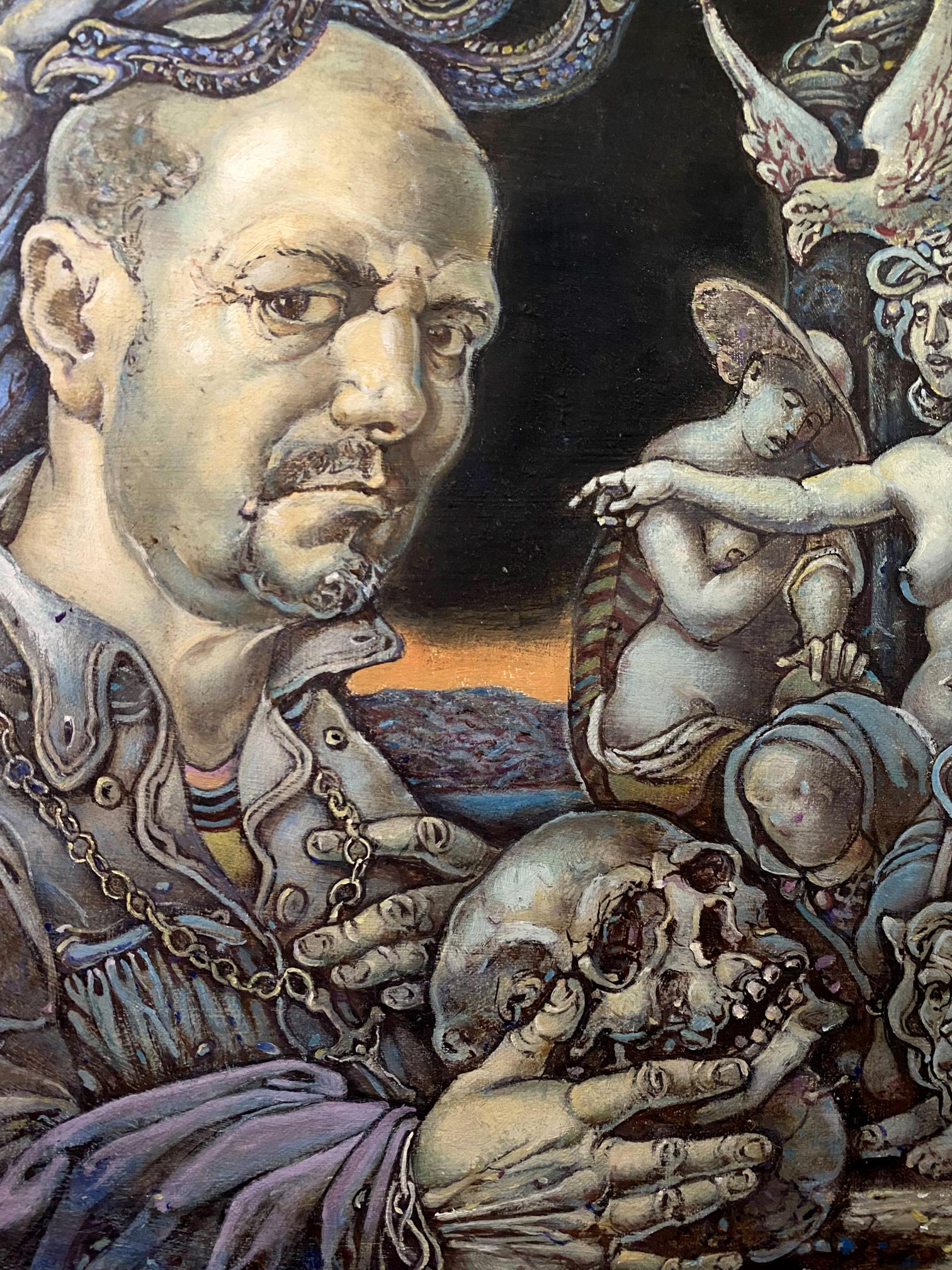 Oil painting Self-portrait in mythological style by Oleg Litvinov with skull