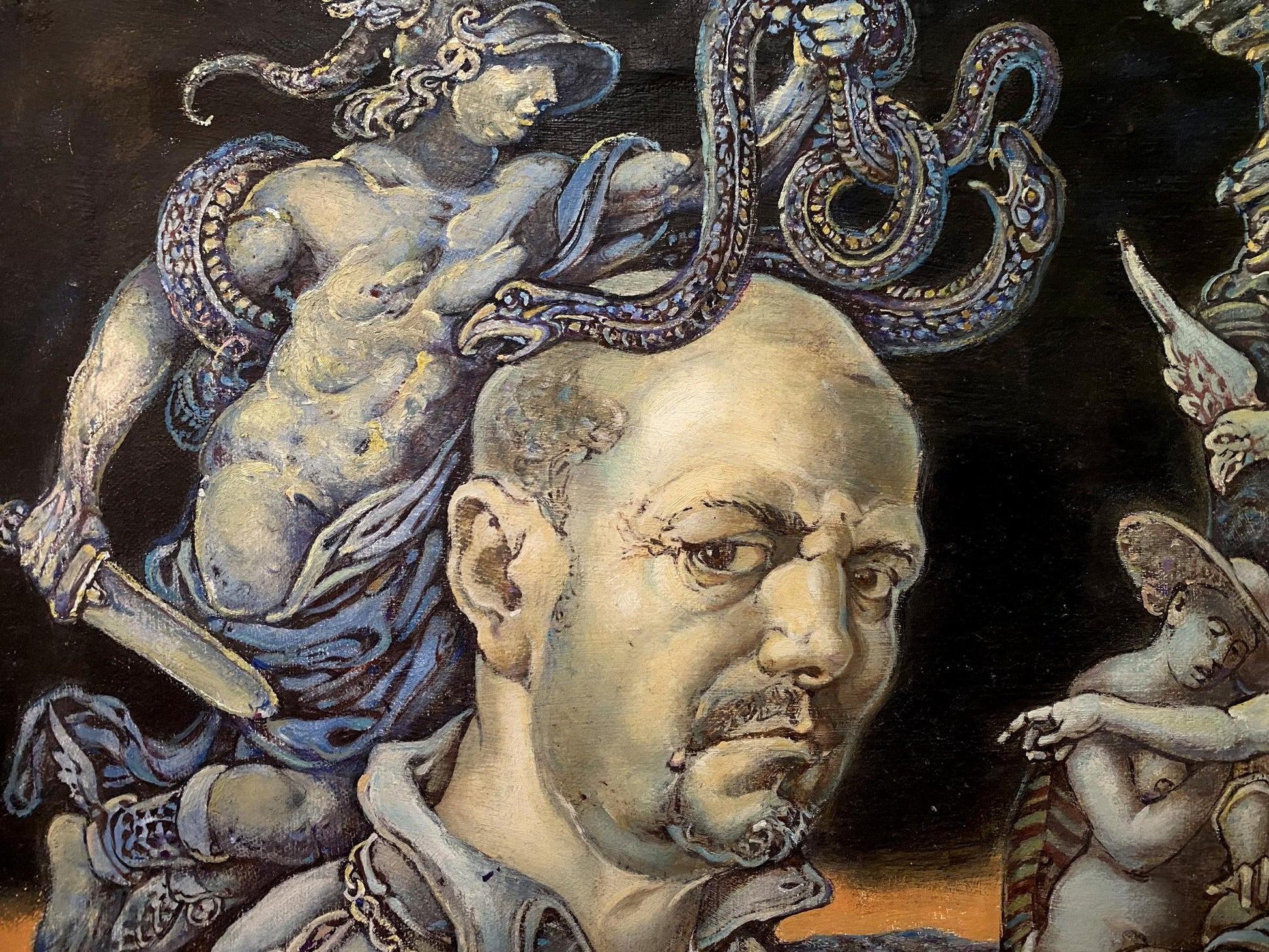 Oil painting self-portrait in mythological style by Oleg Litvinov