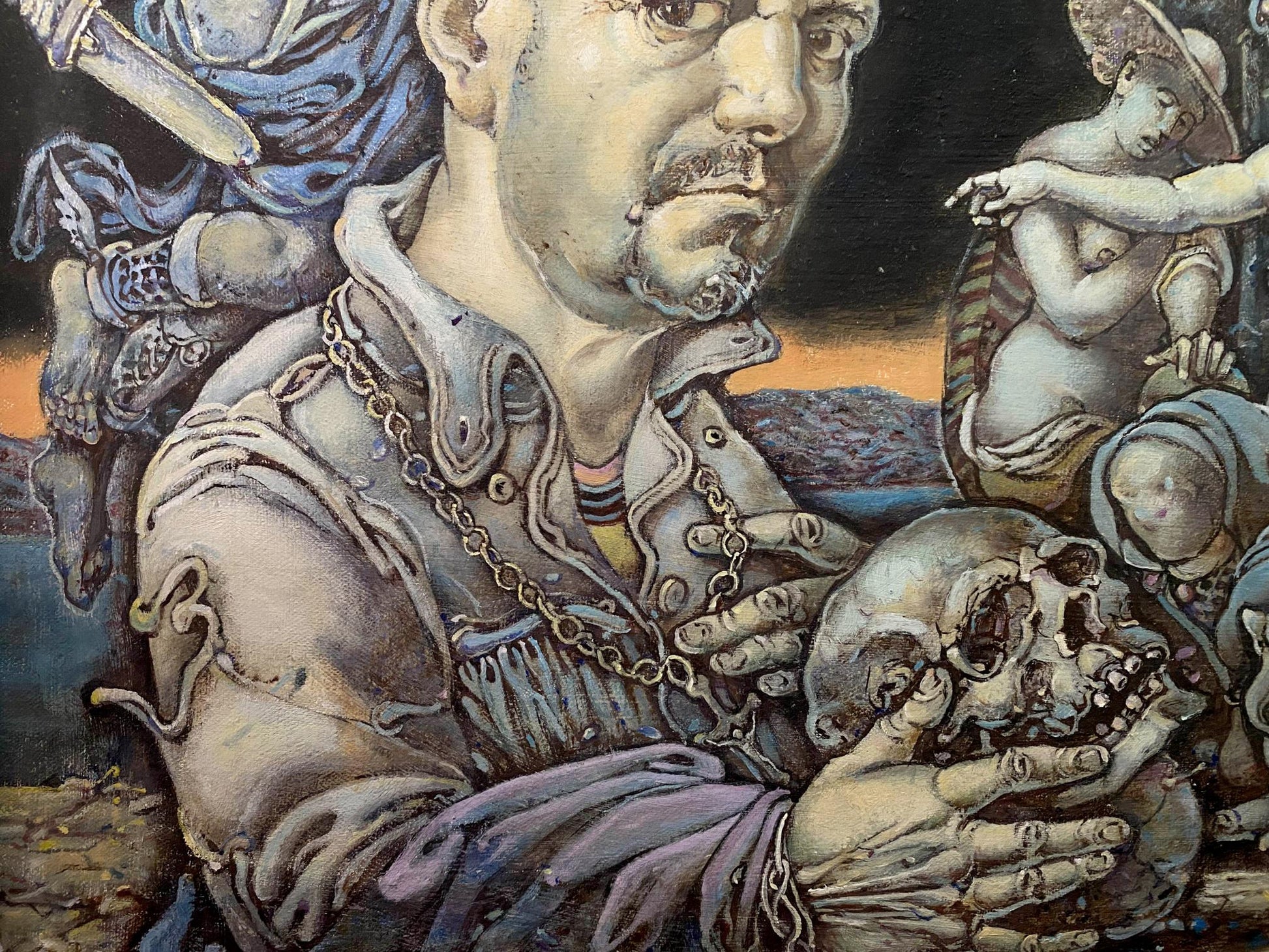Oil painting of Oleg Litvinovs mythological self-portrait with skull