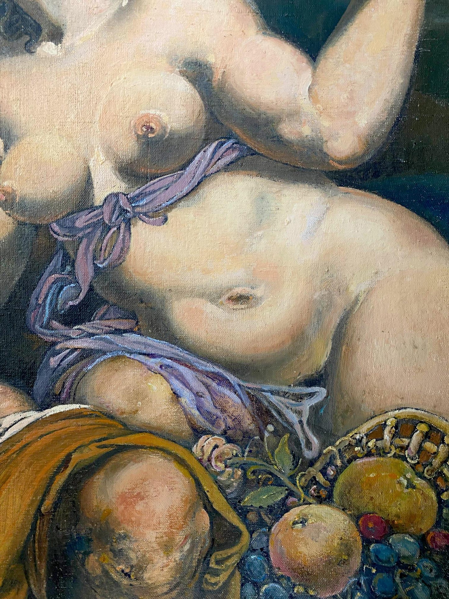 Oil painting Daughter arch by Litvinov Oleg Arkad’yevich nude figure with fruits