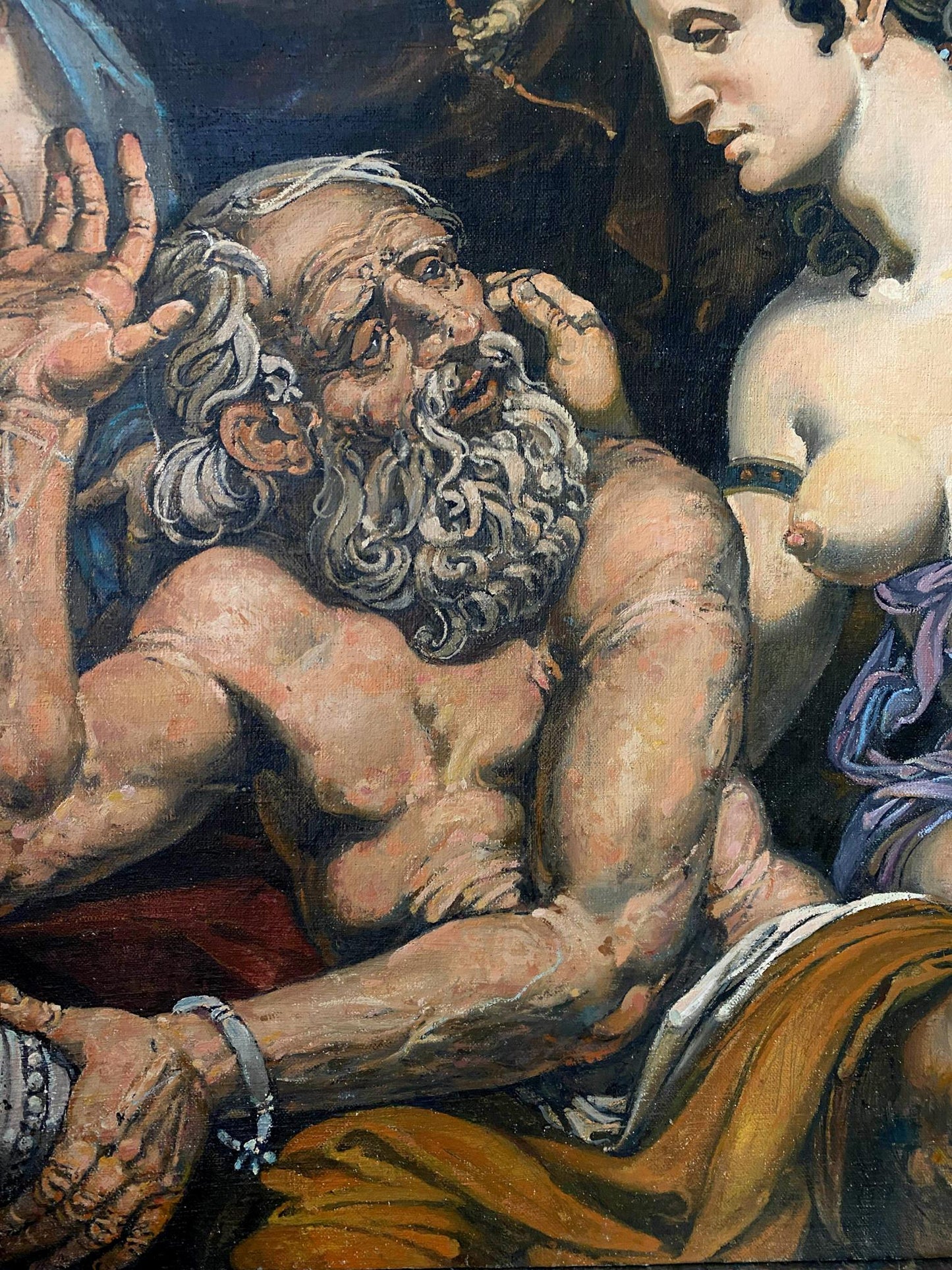 Oil painting by Litvinov Oleg Arkad’yevich of muscular bearded man lying dramatically