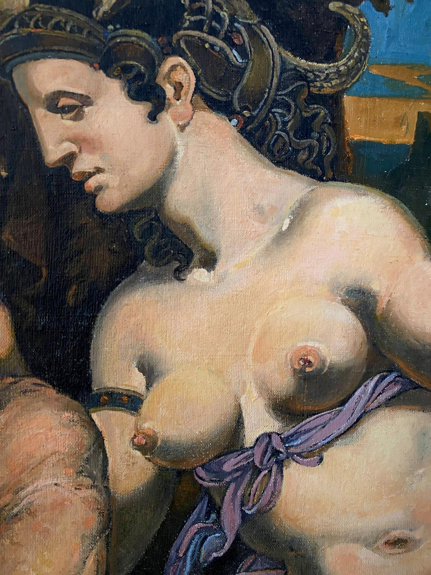 Oil painting Daughter arch by Litvinov Oleg Arkadyevich: nude woman in purple drape