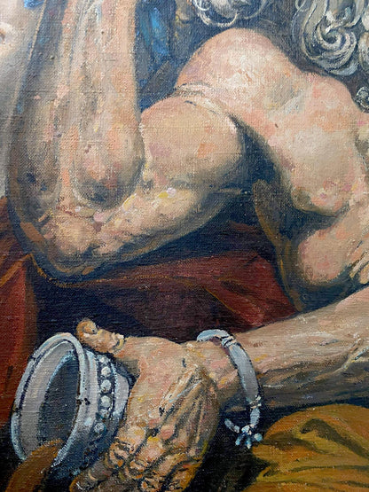 Oil painting by Litvinov Oleg Arkad’yevich: silver ornate bracelet on wrist