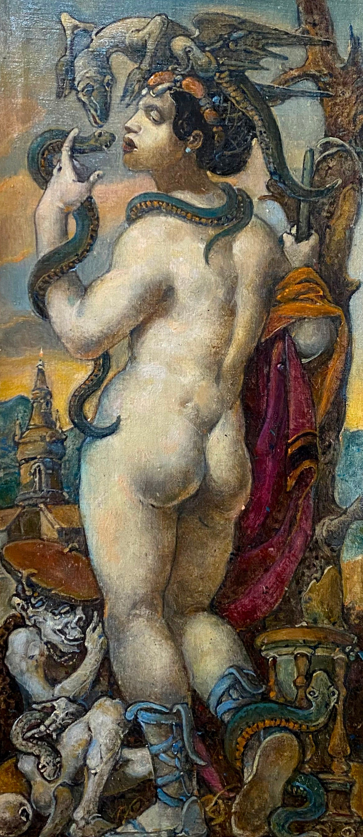 Oil painting by Litvinov Oleg Arkad’yevich of nude princess with serpents