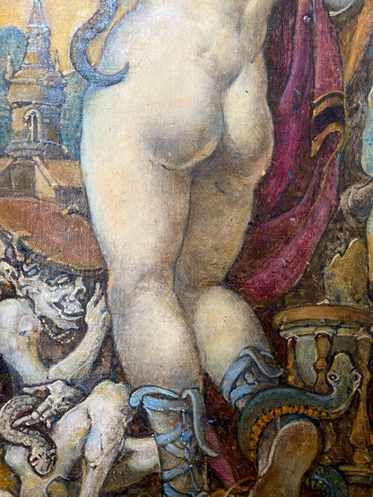 Oil painting of nude princess with blue-tipped tail by Litvinov Oleg Arkad’yevich