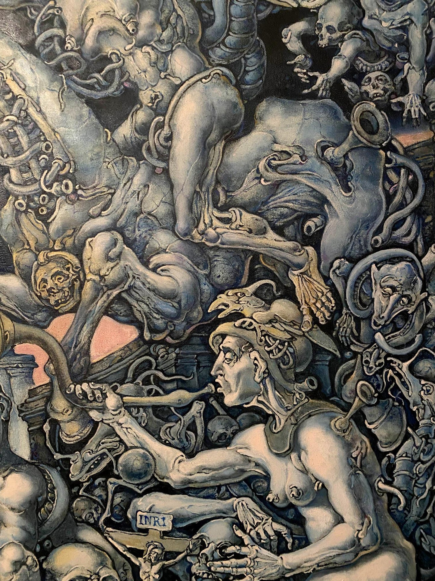 Oil painting Destruction by Oleg Litvinov with grotesque creatures