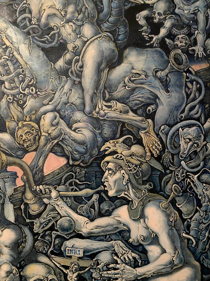 Oil painting Destruction by Oleg Litvinov with grotesque creatures