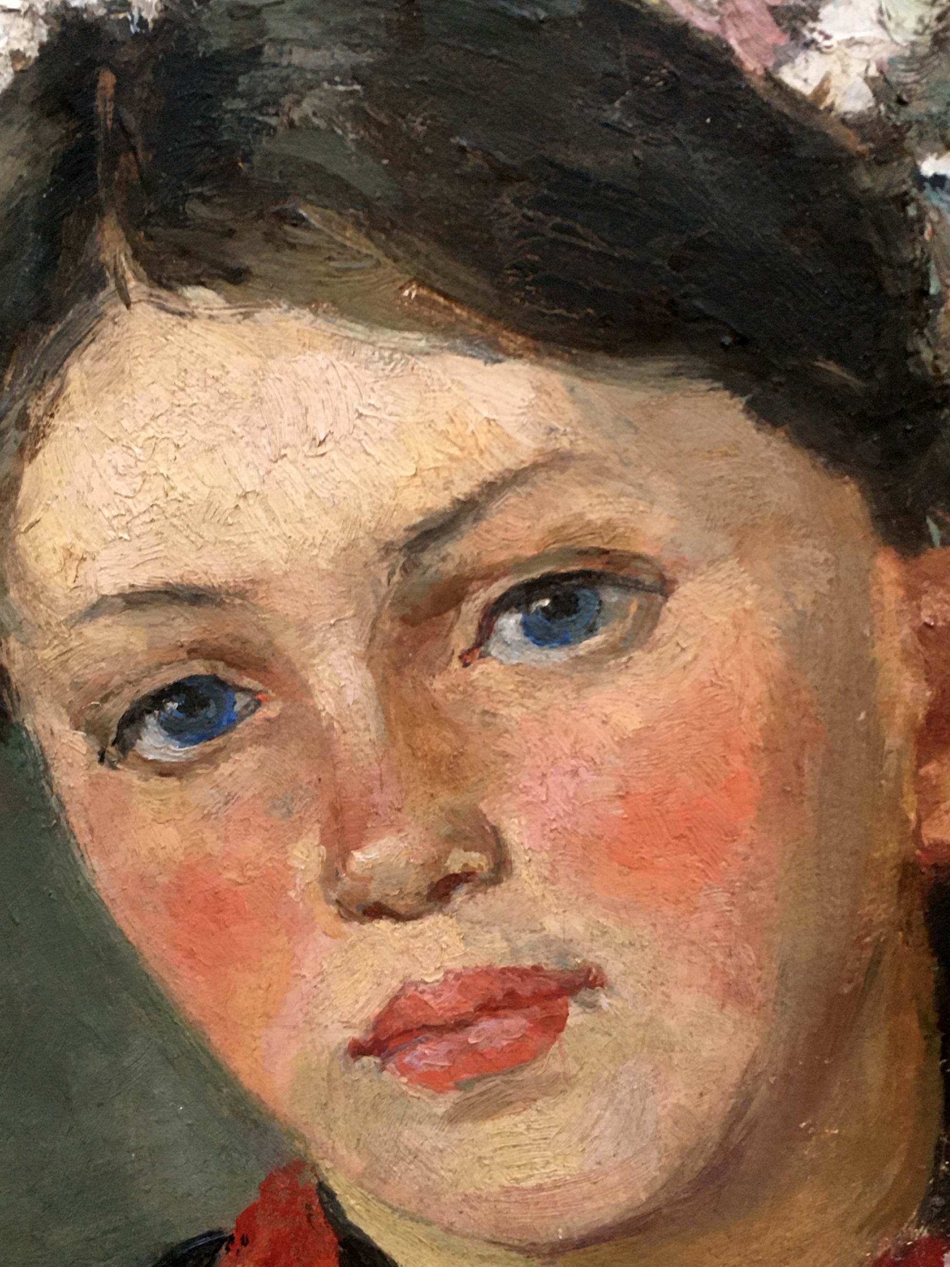 Oil painting portrait of Ukrainka by unknown artist, close-up girl with blue eyes