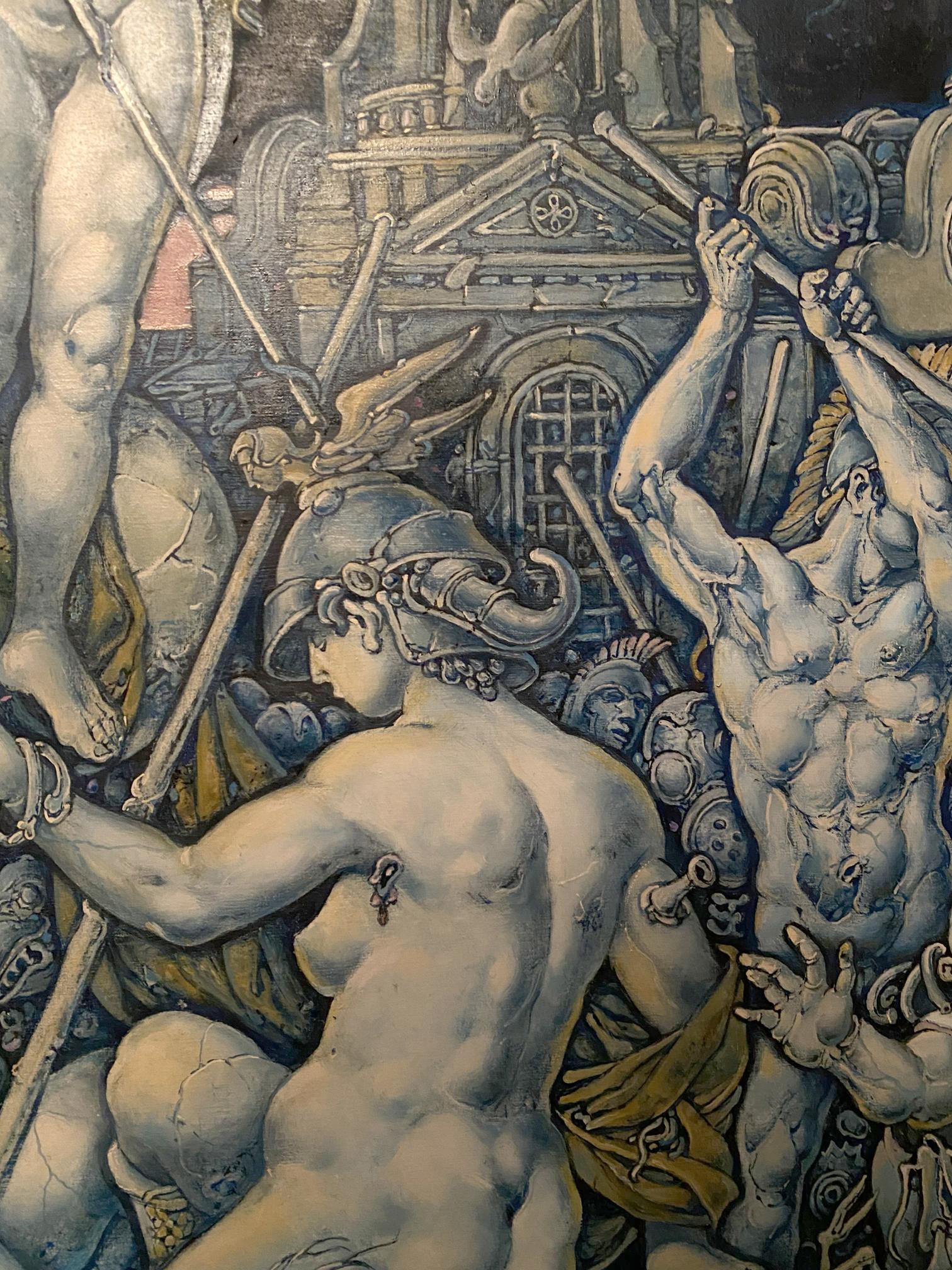 Oil painting Wars of Destruction by Oleg Litvinov muscular armored figures