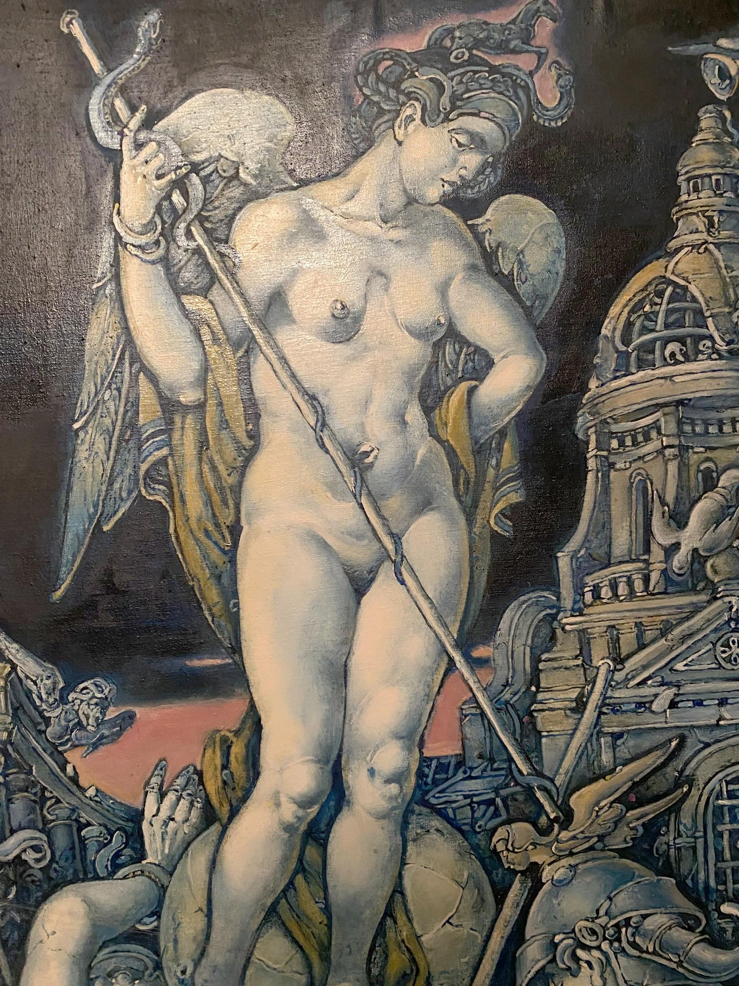 Oil painting Wars of Destruction by Oleg Litvinov: nude winged female figure