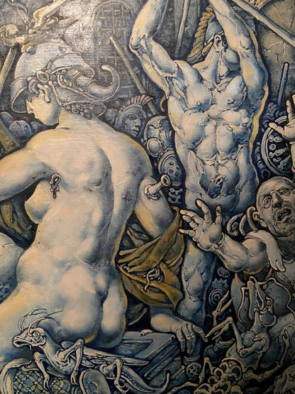 Monochromatic oil painting Wars of Destruction by Oleg Litvinov battle scene