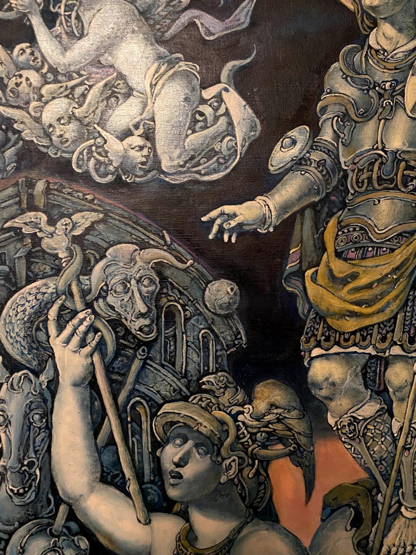 Detailed armored figure in ornate silver gold armor by Oleg Litvinov oil painting