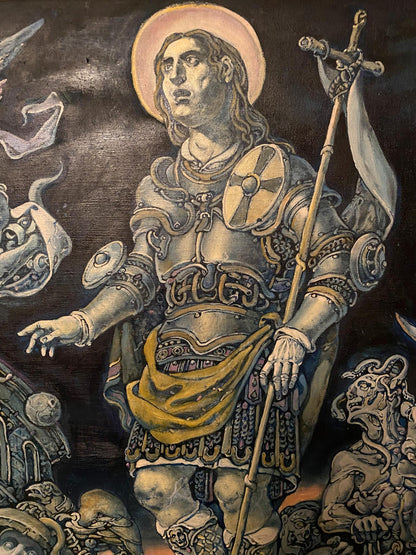 Oil painting of saint in ornate armor by Oleg Litvinov, Bringers of destruction