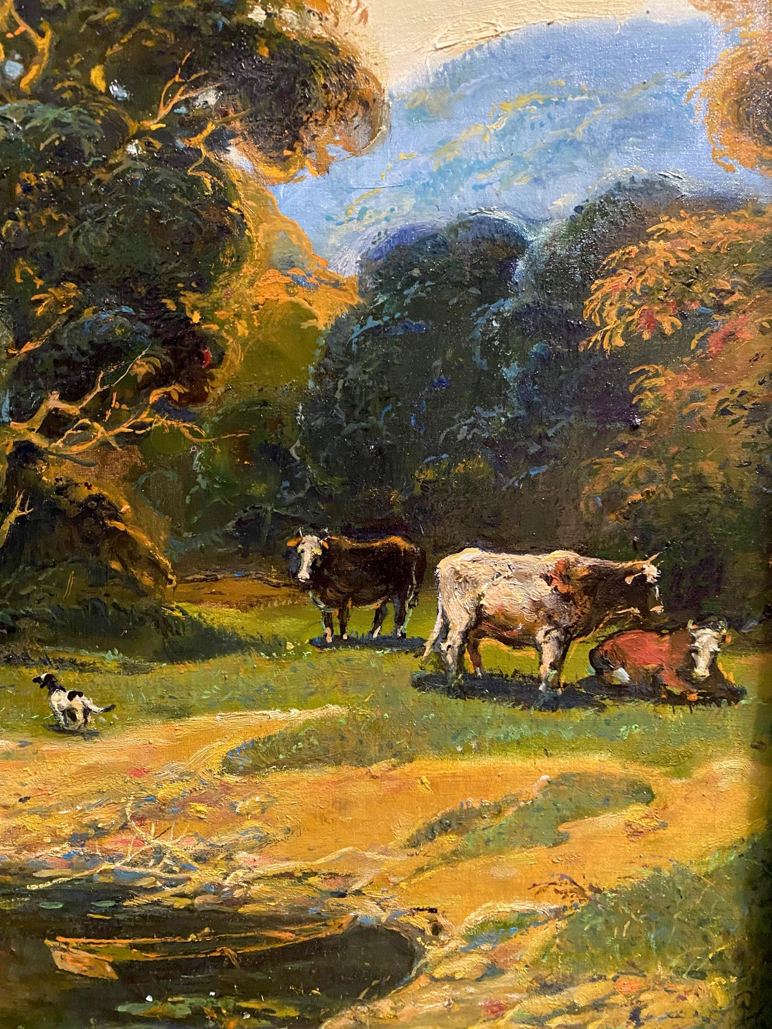 Rustic oil painting Quiet river by Litvinov Oleg Arkad’yevich with 3 cows