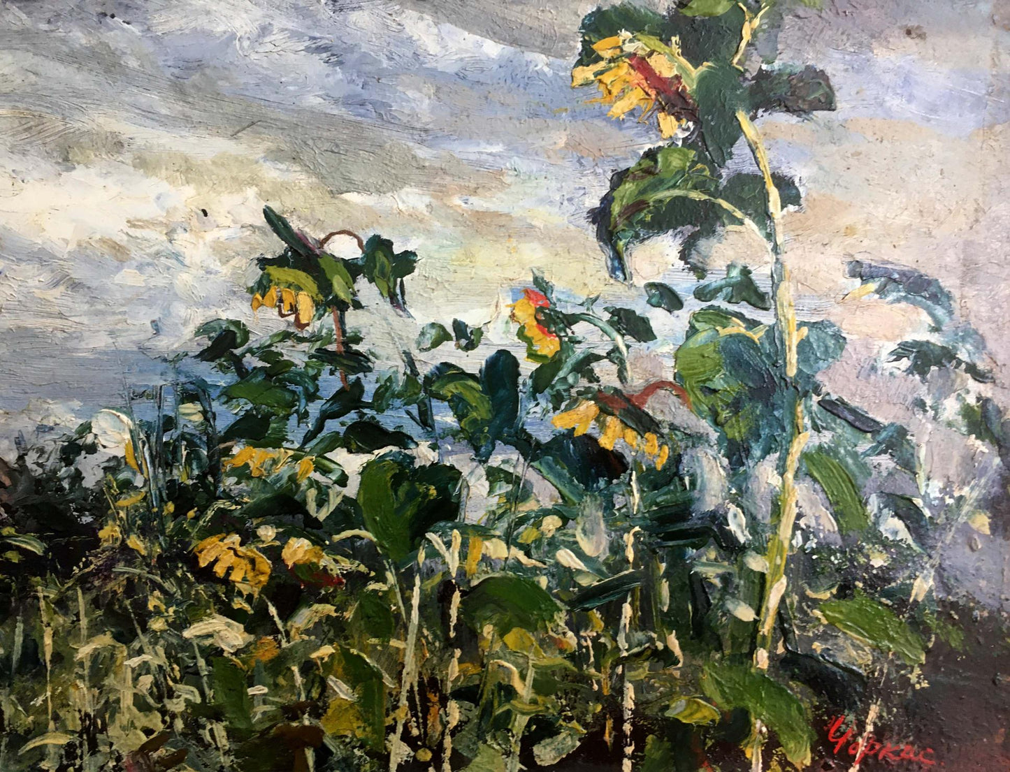 Vibrant oil painting of sunflowers by Cherkas A.G. with bold yellow blooms