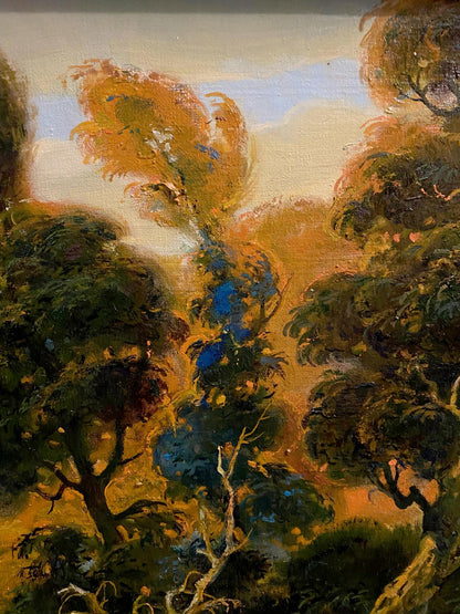 Oil painting Quiet River by Litvinov Oleg Arkadyevich, lush forest scene