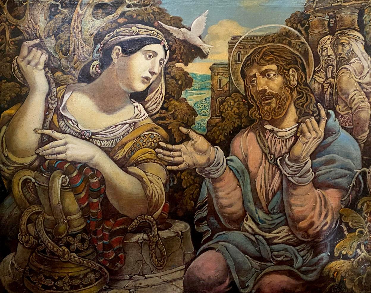 Oil painting by Litvinov Oleg Arkad’yevich: Christ with woman in ornate robes