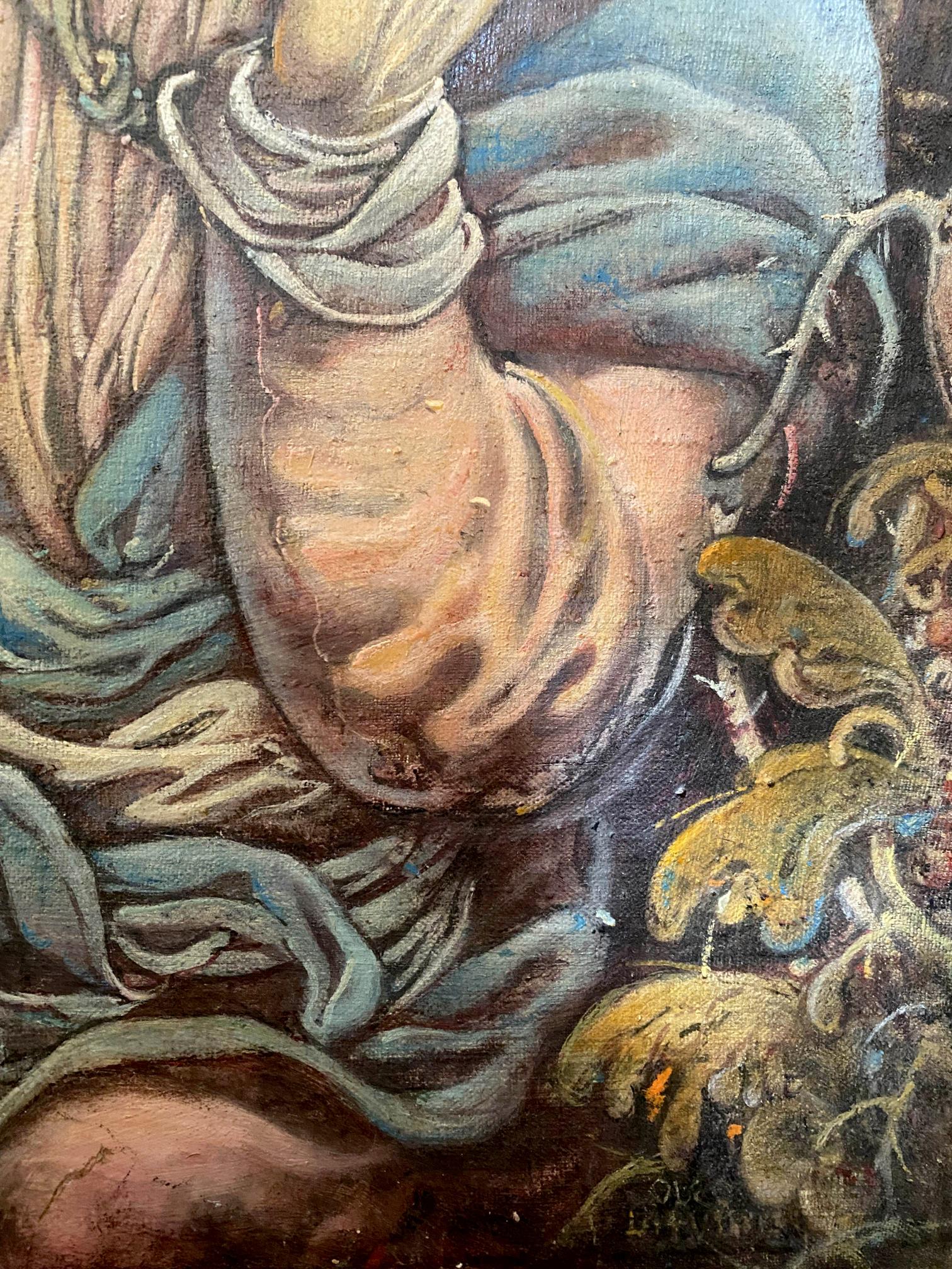 Oil painting by Christ Litvinov Oleg Arkad’yevich: figure in blue beige fabric with golden foliage
